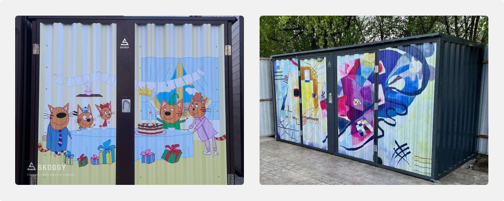 На гараж можно нанести рисунок, надпись или логотип